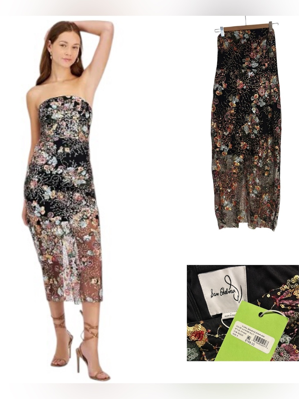 Sam Edelman Floral Sequin Strapless Dress